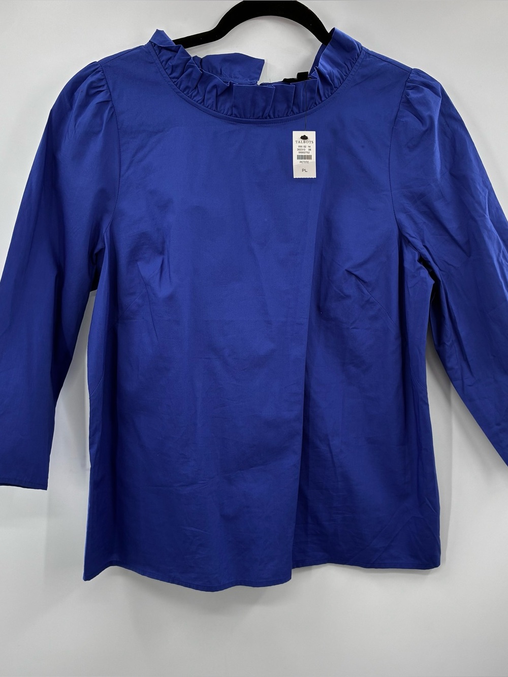 Talbots Cobalt Blue Ruffle-Neck Long Sleeve Blouse Size: Petite Large